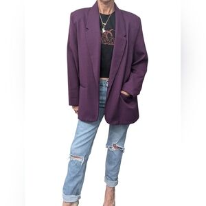 Vintage Ship N Shore 80s Longline Purple Oversized Blazer Gold Button 12P USA
